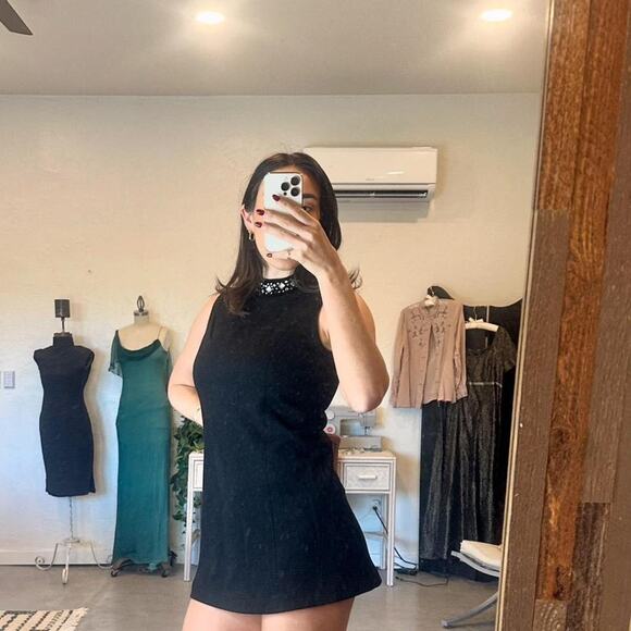 Leslie Fay Women's SM/M Dress Black Knit Micro Mini Vintage Preppy - Picture 1 of 2